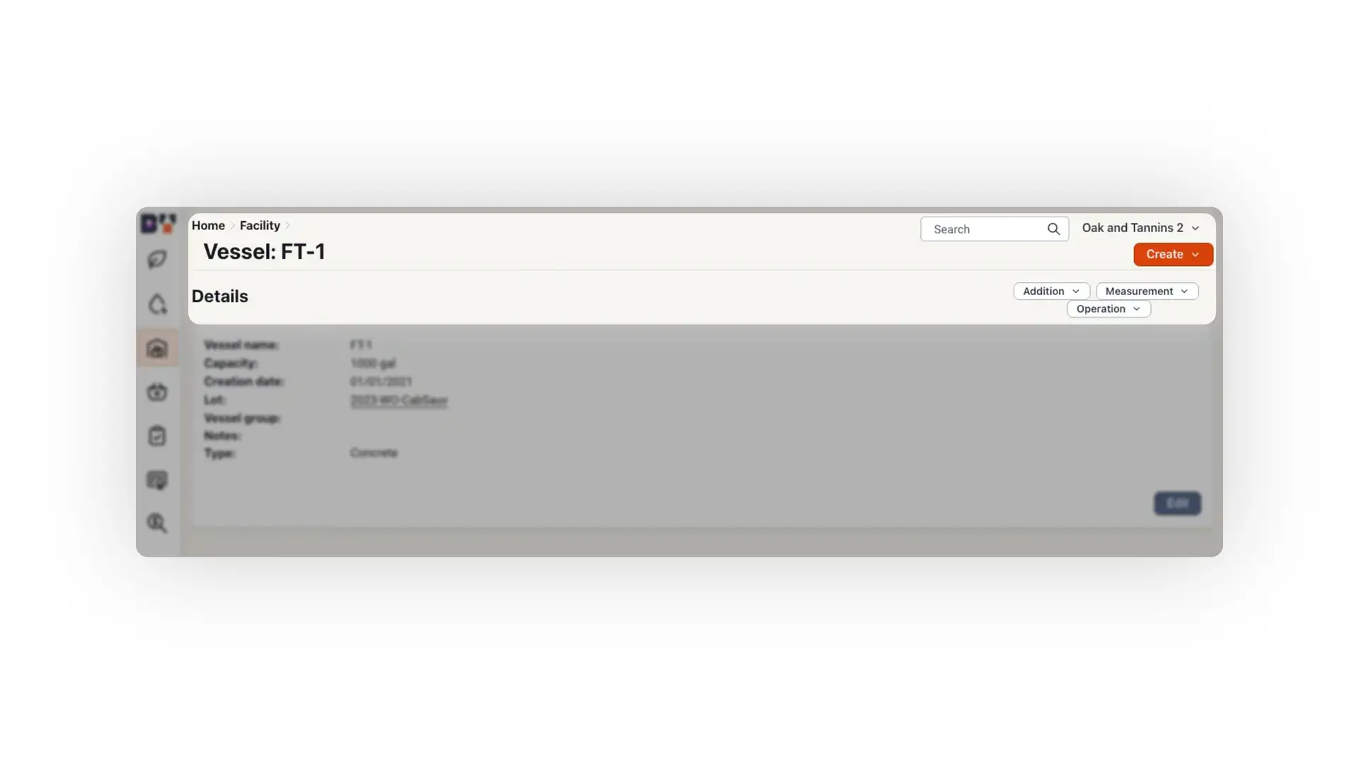 Blended software platform, Facility section, Vessel FT-1 details page
