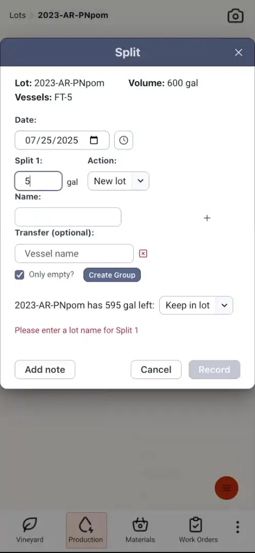 Blended software Production feature Split interface for lot 2023-AR-PNpom