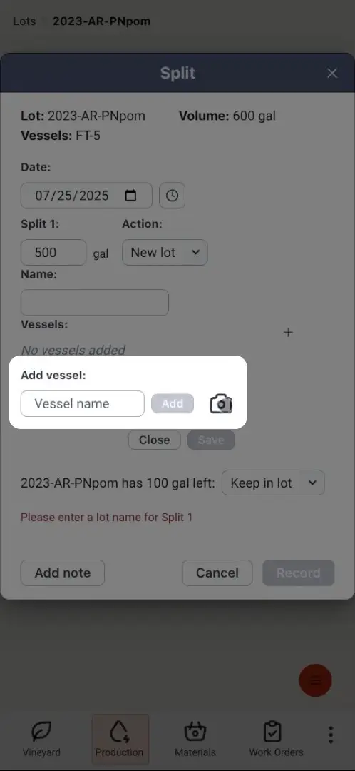 Blended software Split interface for lot 2023-AR-PNpom in Production feature